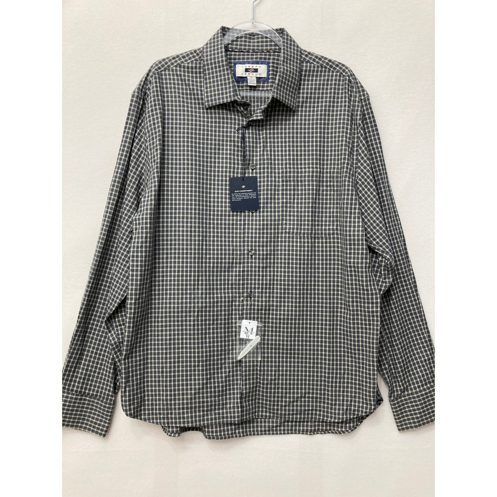 New Joseph Abboud Button Down Shirt XL Grey Cotton Cashmere Plaid Long Sleeve